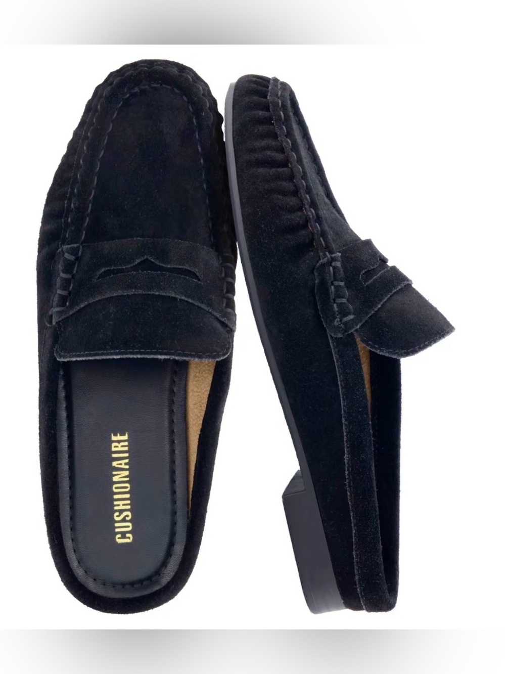 Cushionaire Heritage Black Genuine Suede Loafer Mules Size 8 NIB
